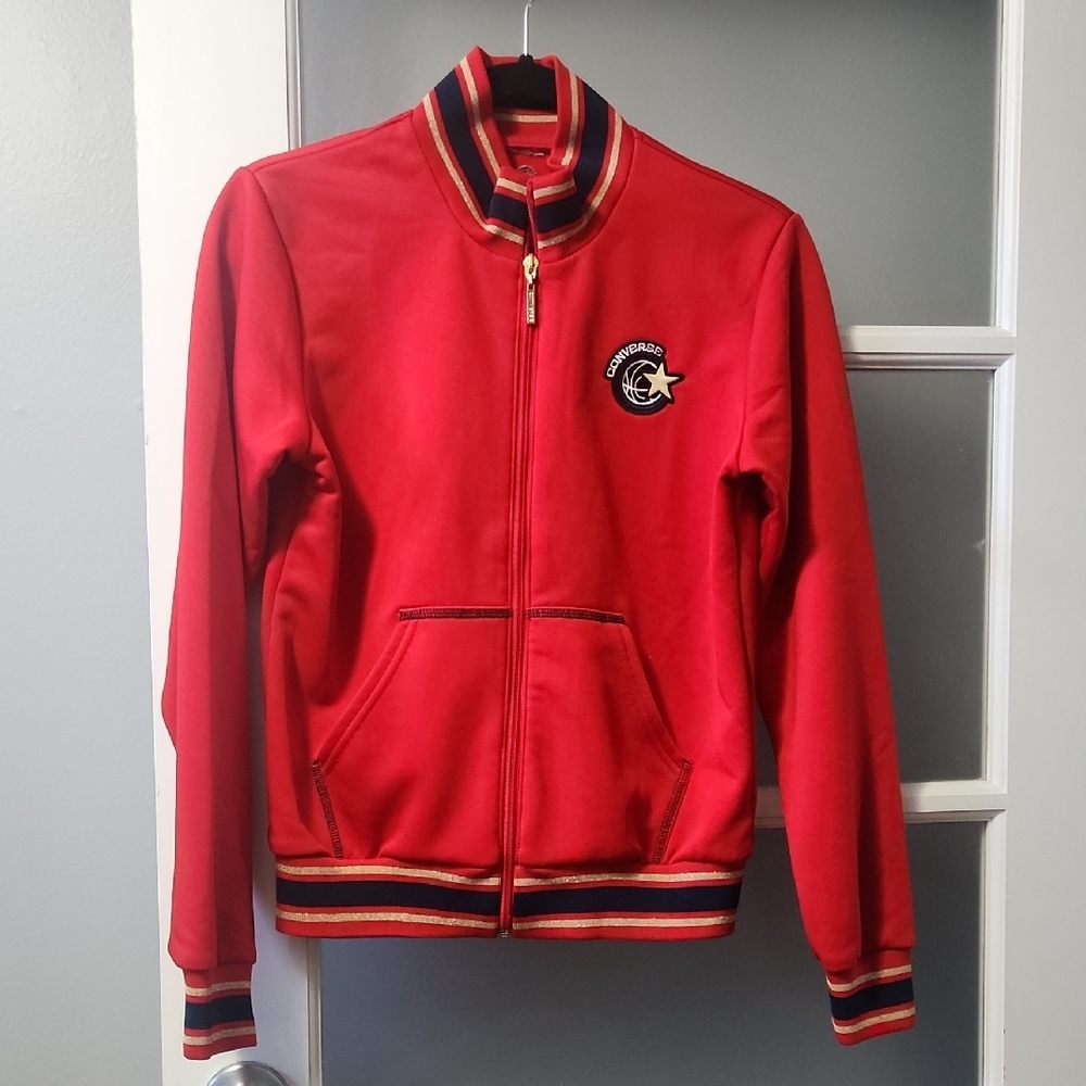 Red Zip-Up Jacket with Embroidered Logo
